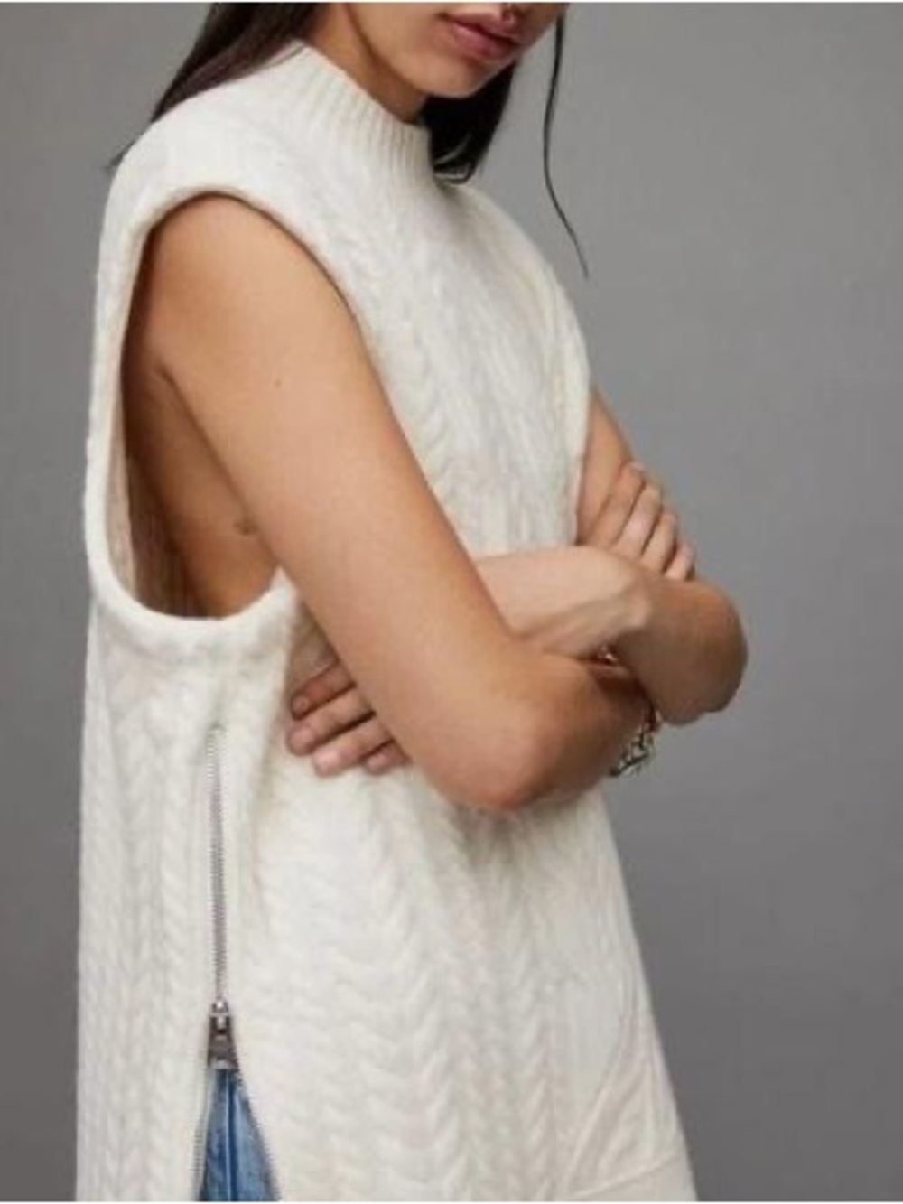 All Saints Wool Sleveless Oversized Sweater in ivory size XS